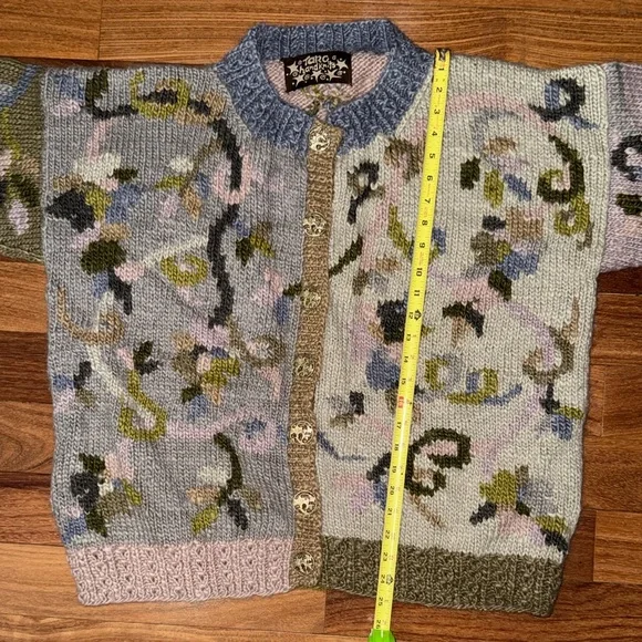 Tara Handknits Floral Cardigan Sweater | Hand Knit | Multicolor - Picture 12 of 14
